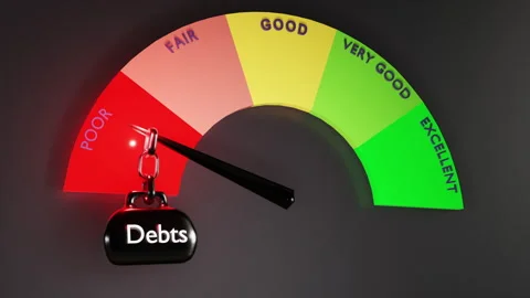 Increasing Debt Meter with dial (Dark BG, Side View) Stock-Footage 314791819