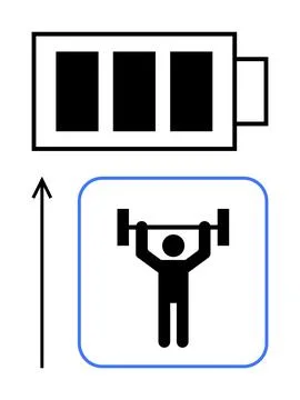 Increasing Energy Through Exercise Battery and Weightlifting Symbolism Stock Illustration