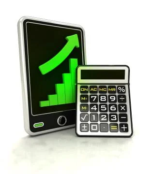 Increasing graph stats with business calculator on smart phone display Stock Illustration