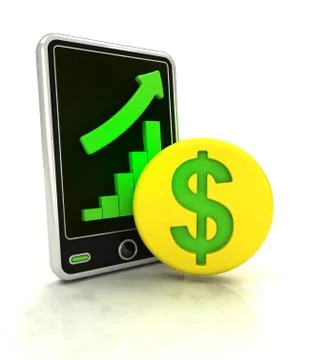 Increasing graph stats of dollar currency business on smart phone display Stock Illustration