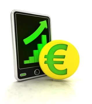Increasing graph stats of euro currency business on smart phone display Stock Illustration