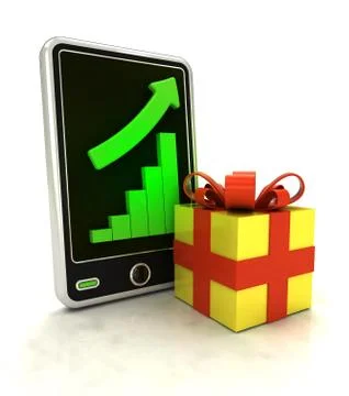 Increasing graph stats as a real surprise on smart phone display illustration Stock Illustration