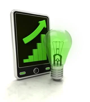 Increasing graph stats of renewable energy on smart phone display illustratio Stock Illustration