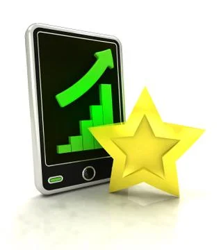 Increasing graph stats with top rating star on smart phone display Stock Illustration
