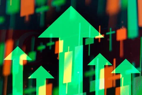 Increasing green arrows showing improvements in economy or growth of stocks Иллюстрация