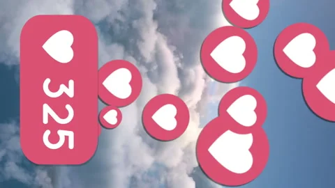 Increasing hearts count floating in the sky 4k Stock Footage 312545048
