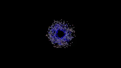 Increasing movement of particles and lines and color change in the middle of the Stock Footage 321013096
