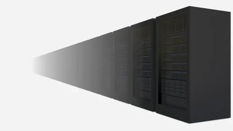 Increasing number of server racks against white background. Cloud technologies Ilustração Stock