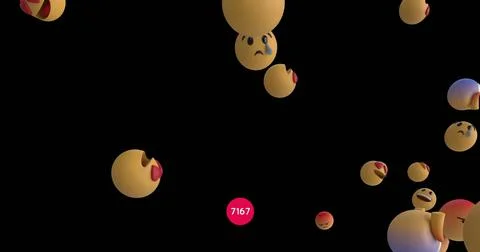 Increasing numbers on round red banner over multiple face emojis floating 스톡 일러스트
