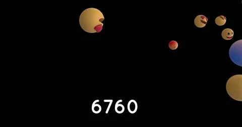 Increasing numbers on round red banner over multiple face emojis floating Stock Illustration
