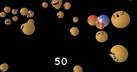 Increasing numbers on round red banner over multiple face emojis floating 스톡 일러스트