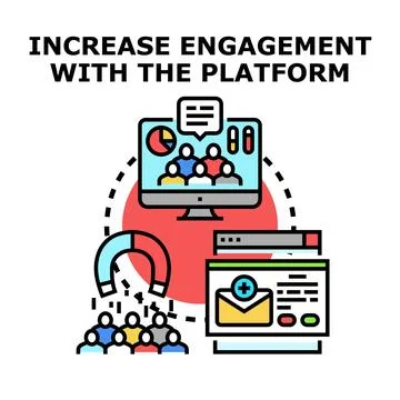 Increasing online platform engagement attracting user audience Stock Illustration