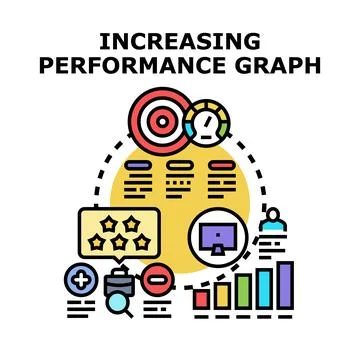 Increasing performance graph with business strategy development icons Stock Illustration