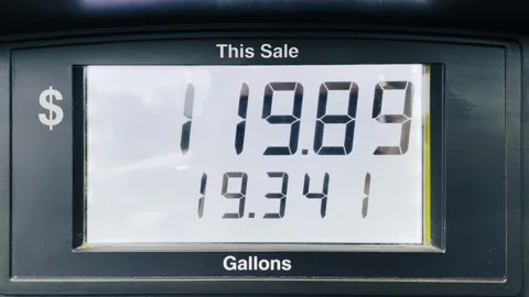 Increasing petrol costs in US dollars, Gasoline price counter display, gas price Stock-Footage 197447155