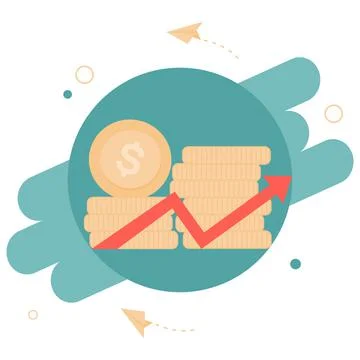 Increasing piles of coins dollars with going up graph. Concept for financial Stock Illustration