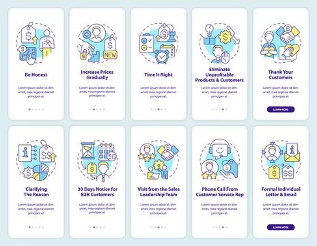 Increasing prices onboarding mobile app screen set Illustrazione stock