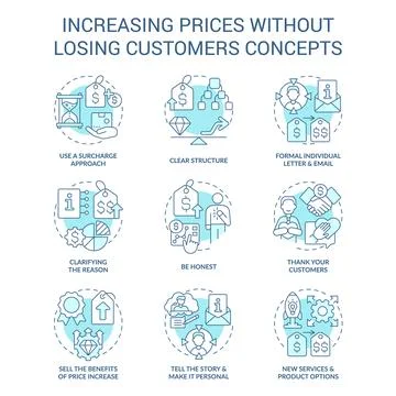 Increasing prices without losing customers blue concept icons set イラスト素材