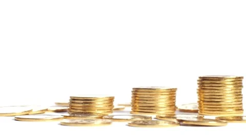Increasing profits rising stack of gold coins, rising money investment. saving Vídeos de archivo 334027822