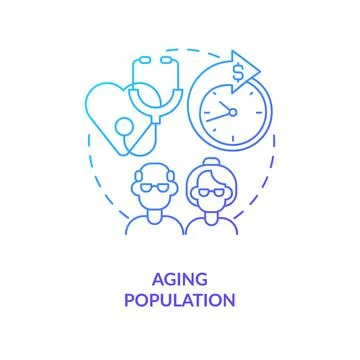 Increasing proportion of older people blue gradient concept icon 스톡 일러스트
