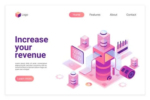 Increasing revenue isometric vector landing page template Stock Illustration