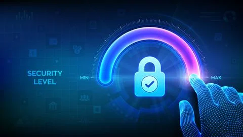 Increasing Security level. Cyber security concept. Network security. Wirefram Stock Illustration