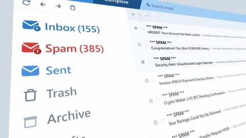 Increasing spam folder count in a digital email client interface. 4K 3D Render Stock Footage 344845710