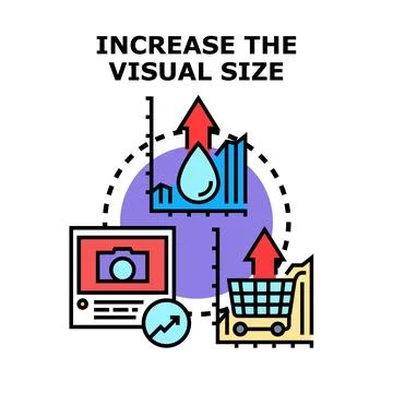 Increasing visual size concept for online content Stock Illustration