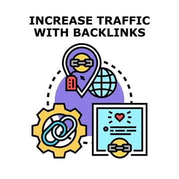 Increasing website traffic using backlinks seo strategy Stock Illustration