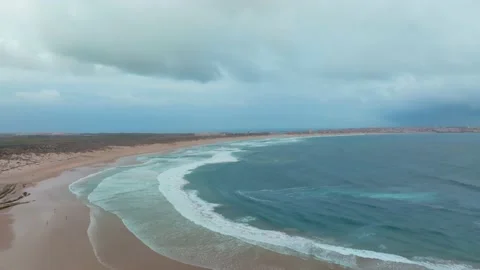 Incredible Aerial View of Endless Beach with Massive Waves Breaking in the .. Stock Footage 239934612