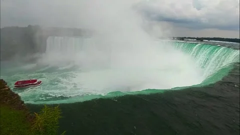 Incredible Boat at the bottom of Niiagara Falls extreme weather Stock Footage 141018712