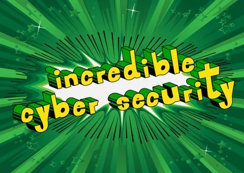 Incredible Cyber Security - Comic book style word on abstract background. Illustrazione stock