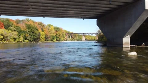 Incredible Drone Flight Under Bridge, Over Dam and Above Train Tracks (Paris Stock Footage 314202129