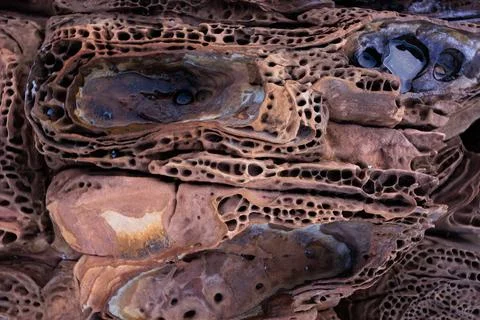 Incredible erosion patterns on rocks along the shore, Thailand Stockfoto's