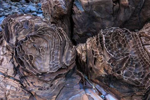Incredible erosion patterns on rocks along the shore, Thailand Stockfoto's