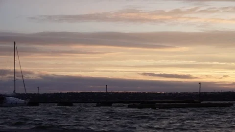 Incredible panorama view on cloudy orange warm evening sunset sky over luxury Stock Footage 92947788