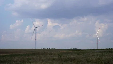 Incredible panoramic view on wind power turbine renewable energy source ecology Stock Footage 95320872