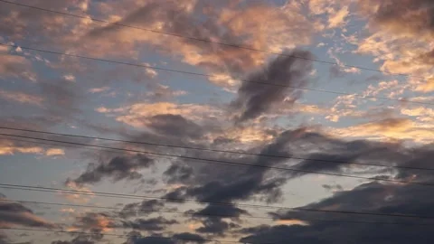Incredible rainy clouds in blue sky on warm summer sunset, cloudscape panorama Video stock 161370604