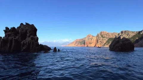 Incredible rock formations of Calanques de Piana from tour boat Видео 277521156