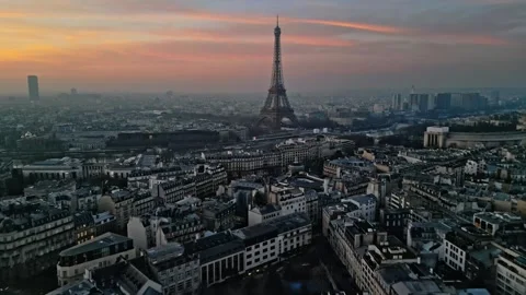 Incredible scene of Tour Eiffel and Paris cityscape at sunrise, France. Stock Footage 274640441