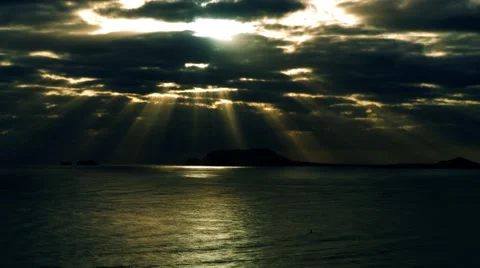 Incredible Sunrise, Rays Shining over the Ocean in 4K (Timelapse) Stock Footage 49472322