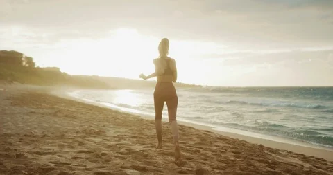 Incredible Sunset Beach Run Stock Footage 94992170