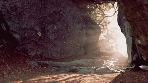Incredible sunset from the cave 스톡 일러스트