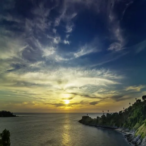 Incredible Sunset time lapse over the Phuket island skyline, Thailand Stockbeeldmateriaal 69554220