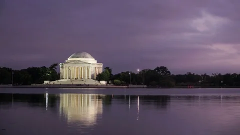 Incredible Twilight time-lapse at Jefferson Memorial with purple sky Stock Footage 82831432