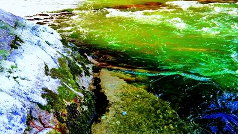 Incredible Vibrant colored River Venomous Green / Deep Ocean Blue Stock Footage 301008331