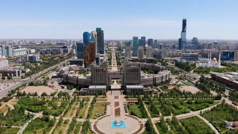 Incredible view of the city center of Nur Sultan, the capital of Kazakhstan. Stock Footage