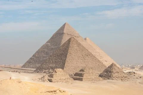 Incredible view of the complex of ancient pyramids against the background of Stock Photos