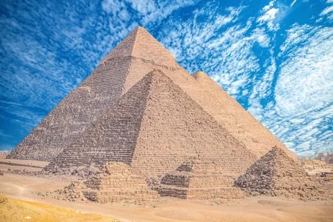 Incredible view of the complex of ancient pyramids against the background of Stock Photos