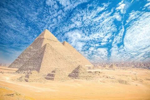 Incredible view of the complex of ancient pyramids against the background of Stock Photos