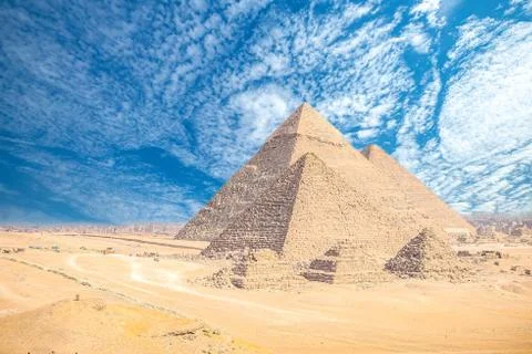 Incredible view of the complex of ancient pyramids against the background of Stock Photos